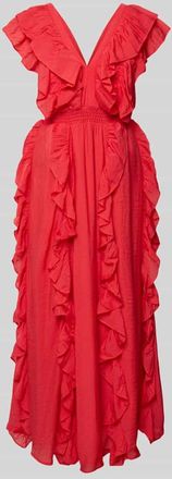 Vero Moda Maxikleid aus Viskose-Mix mit R&uuml;schenbesatz Modell Linala in Rot, Gr&ouml;&szlig;e 34