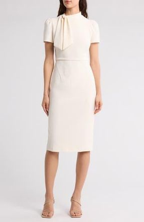 Maggy London Tie Neck Puff Sleeve Scuba Crepe Dress in Sugar Swizzle at Nordstrom Rack, Size 18 (Similar To 16W)
