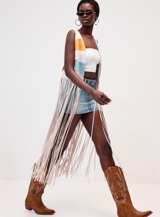 Twik Womens Suede colour-block fringed vest