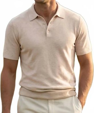 Scott Barber Fine Gauge Boucl&eacute; Knit Polo In Flax