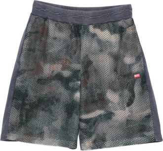 Diesel Camouflage Mesh Track Shorts - Heren - Korte Broeken - Grijs - S - Polyester - Korte Broeken