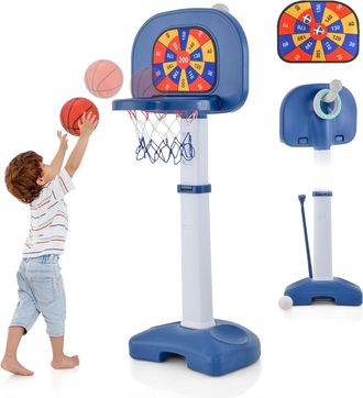 Costway Costway - 4 En 1 Canasta De Baloncesto Para Ni&ntilde;os, Juguete Ajustable De Canasta De Baloncesto Con Juegos De Lanzamiento De Anillos, Bola Pegajosa, Gol