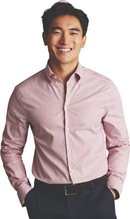 CHARLES TYRWHITT Non-Iron Stretch Pinpoint Oxford Stripe Shirt in Maroon Red at Nordstrom, Size 15.534