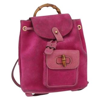 Gucci Pre-owned Backpacks, female, Pink, Size: ONE SIZE Pre-owned Suede Backpack