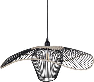 Beliani Beliani - L&aacute;mpara Colgante Iluminaci&oacute;n Pantalla De Rat&aacute;n Y Metal Negro Lunga