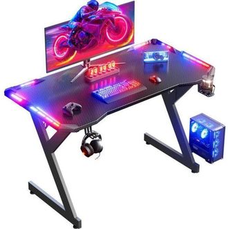 OEM Hlonone Led Mesa Gaming 100 &times; 60 Cm, Escritorio Gamer De Fibra De Carbono Ergon&oacute;micas, Negro