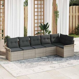 vidaXL Vidaxl - Conjunto De Sof&aacute; De Jard&iacute;n Con Coj&iacute;n 6 Pcs Gris Claro Polirat&aacute;n