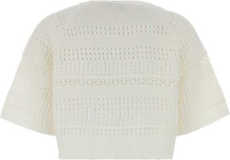Weekend Womens Open Knit Cotton Sweater White