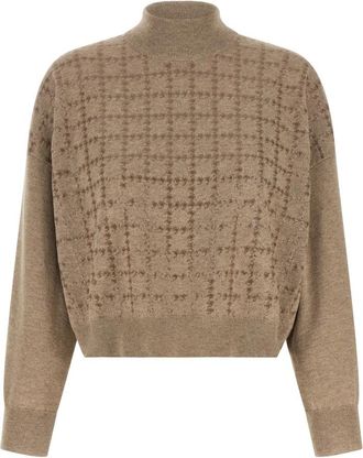 Brunello Cucinelli Cashmere en zijden coltrui met micro pailletten - Dames - Cashmere truien - Beige - XS - Pailletten - Truien & Vesten