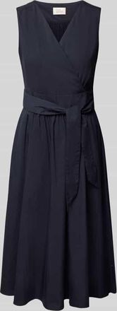 robe l&eacute;g&egrave;re Midikleid mit V-Ausschnitt und Bindeg&uuml;rtel in Marine, Gr&ouml;&szlig;e 34