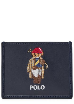 Polo Ralph Lauren Polo Bear Embroidered Leather Card Holder - Navy - One Size