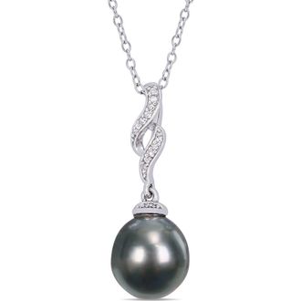 Delmar Sterling Silver Diamond & 9.5-10mm Cultured Black Tahitian Pearl Twist Pearl Necklace - 0.04ctw at Nordstrom Rack