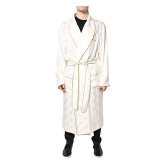 Dolce & Gabbana Silk Logo Men Wrap Robe Jacket - male - Dolce & Gabbana - Robes - White - XL - Nightwear & Lounge
