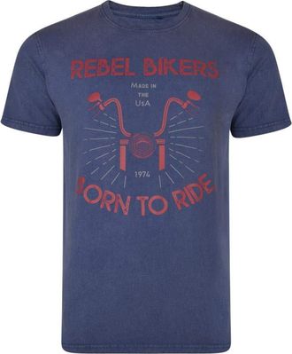KAM Kam Indigo Biker Graphic Print T-Shirt - Mens