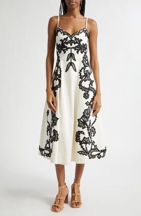 Ulla Johnson Miray Embroidered Sleeveless A-Line Midi Dress in Anemone at Nordstrom, Size 10