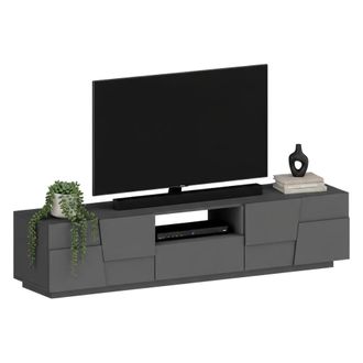 Dmora Dmora - Mueble Tv Vanni, Aparador Bajo De Sal&oacute;n Con 4 Puertas Y 1 Caj&oacute;n, Base Para Mueble Tv, 220x44h46 Cm, Antracita, Con Embalaje Reforzado