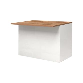Dmora Isla de cocina imitaci&oacute;n madera blanco brillante, roble 125x90h90 cm