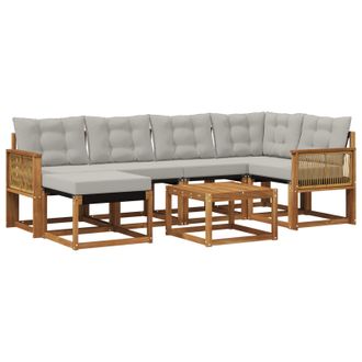 vidaXL Conjunto De Sof&aacute;s De Exterior 7 Pcs Natural Y Gris Claro Vidaxl