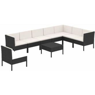 vidaXL 9 Pcs Garden Lounge Set Con Vime Pe Negro