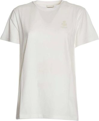 Isabel Marant Tops, Dames, Wit, XS, Katoen, Geborduurd Logo Katoenen T-shirt