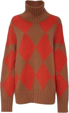 La DoubleJ Cozy Alpaca Argyle Trui - Dames - Coltruien - Oranje - M - Polyester - Truien & Vesten