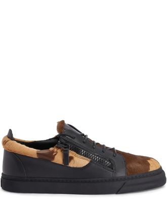 Giuseppe Zanotti Frankie double-zip low-top sneakers - men - Suede/Rubber/Calf Leather/Pony Fur/Calf Leather - 42 - Brown