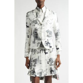 Thom Browne Hector Toile Silk Jacket in Black/White at Nordstrom, Size 10 Us