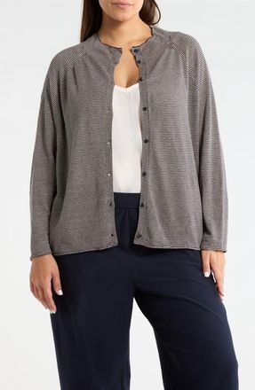 Eileen Fisher Organic Linen & Organic Cotton Cardigan in Ink at Nordstrom, Size 1X