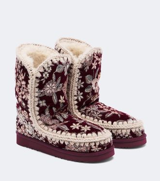 Mou 24 shearling-lined velvet ankle boots