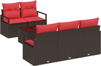 vidaXL Juego De Sof&aacute; 6 Uds. 5-n&uacute;mero De Plazas Marr&oacute;n Y Rojo Vidaxl