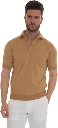 Hindustrie Katoenen poloshirt met stretch onderkant - Heren - Polos - Beige - L - Katoen - Tops