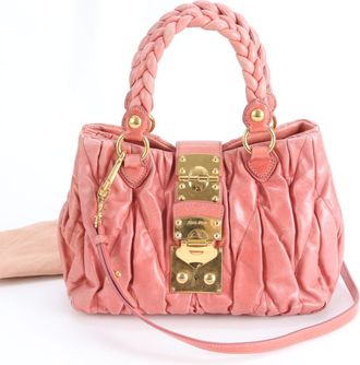 Miu Miu Pink Leather Handbag Tote Bag (Pre-Owned)
