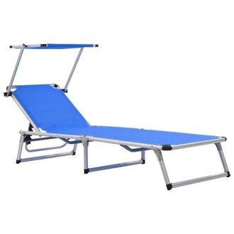 Berkfield Home Folding Sun Lounger with Roof Aluminium & Textilene Blue