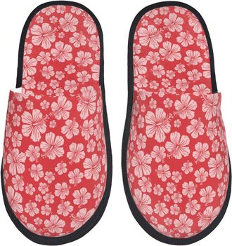 Generic Red Hibiscus Flower Unisex Slippers Breathable Sliders Fuzzy Shoes For Winter Outdoor Bedroom M