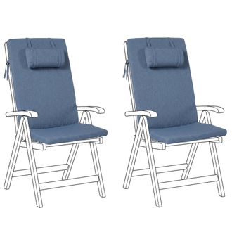 Beliani Conjunto De 2 Cojines De Asiento Y Respaldo Para Exterior Con Reposacabezas Resistentes A Los Rayos Uv Y Al Agua Azul Java/amantea Premium