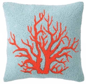 Peking Handicraft Coral Hooked Pillow In Red