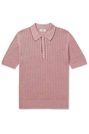 PIACENZA 1733 Striped Pointelle-Knit Silk and Linen-Blend Polo Shirt