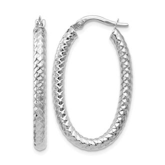 Diamond2Deal 14K White Gold Polished and Textured Round Shape Hoop Earrings