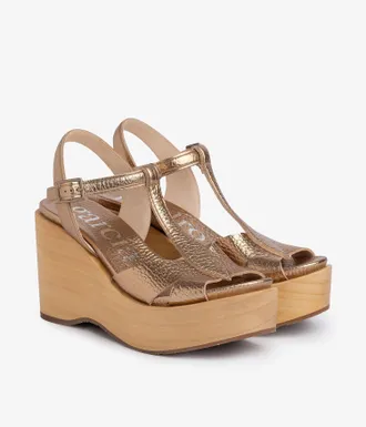Pedro Garcia Metallic leather wedge sandal | Domiel | Fall winter 25 | PEDRO GARCIA