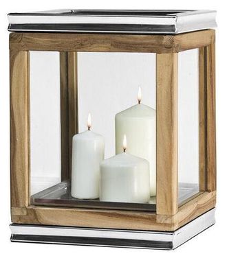 Edzard Hochwertige Laterne Dubai aus Teakholz und Edelstahl - H&ouml;he 34 cm