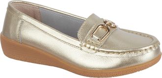 Jo & Joe Womens Leather Comfort Loafers with Gold Buckle - Cushioned Wedge Slip-On Smart Casual Shoes Sizes 4-8 (Gold, UK Footwear Size System, Adult, Women, N