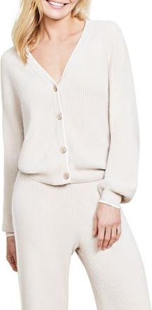 Barefoot Dreams CozyChic Ultra Lite Contrast Stripe Ribbed Cardigan in Stone/Pearl at Nordstrom Rack, Size X-Large