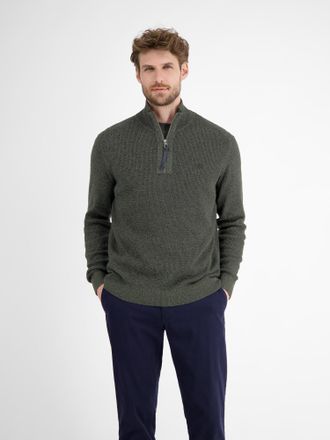 Lerros Troyer LERROS LERROS Herren Stricktroyer in Melange-Optik, Herren, Gr. XL, nordic olive, 100% Baumwolle, ohne Ausschnitt, Pullover Troyer