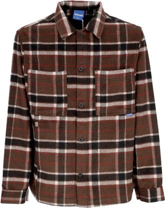 Usual Bruin wollen overhemd met lange mouwen en knopen - Heren - Casual Overhemden - Bruin - M - Wol - Overhemden