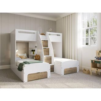 Flair Eddie Staircase Triple Bunk Bed with Storage in White | Size: Single