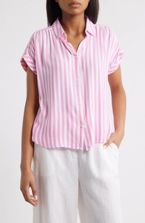 Beach Lunch Lounge Daria Stripe Short Sleeve Button-Up Shirt in Spring Tulip at Nordstrom, Size X-Small