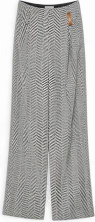 Forte_Forte Chevron Broeken - Dames - Wijde Broeken - Grijs - M - Wol - Broeken