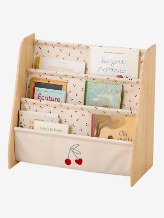 Vertbaudet B&uuml;cherregal mit Stofftaschen, Kinderzimmer wei&szlig; bedruckt