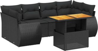 vidaXL Set De Comedor De Jard&iacute;n 7 Pzas Y Cojines Rat&aacute;n Sint&eacute;tico Negro Vidaxl