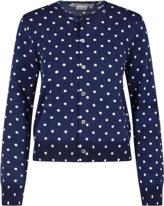 Comme Des Gar&ccedil;ons Navy Polka Dot Button-Down Cropped Sweater